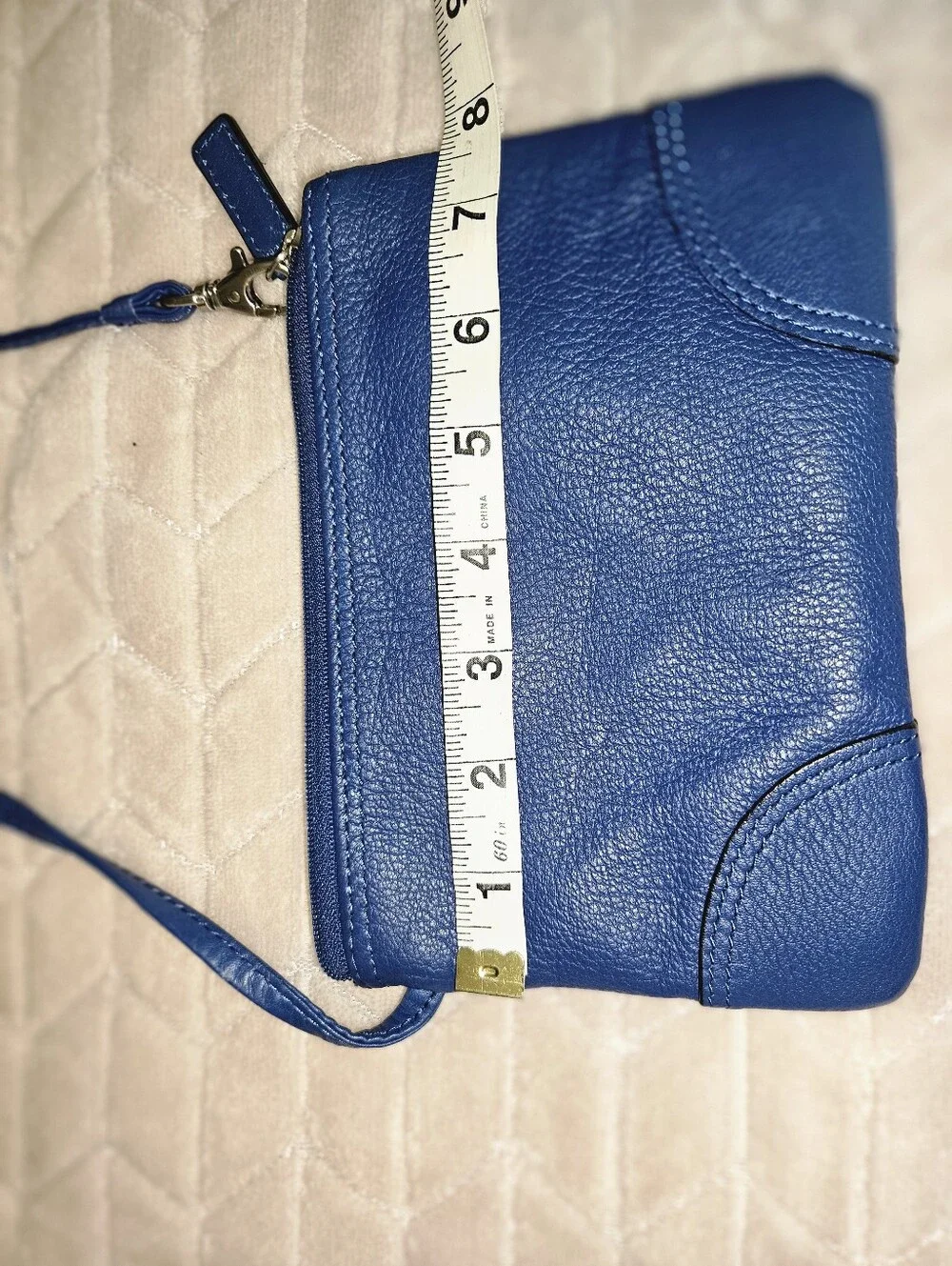 Levenger Navy Blue Pebbled Leather Wristlet